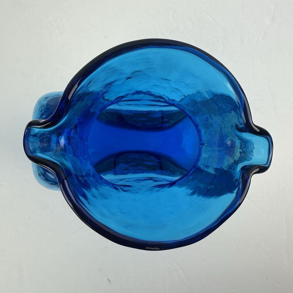 Blenko Glass Blue Double Spout Water Bottle Pitcher Carafe #384 Vintage Unmarked - Picture 5 of 15